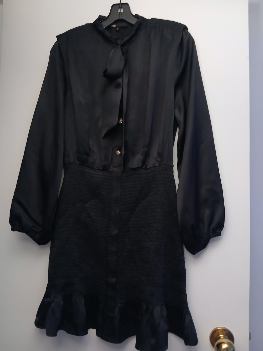 Maje Black Long-Sleeve Tie-Neck Dress